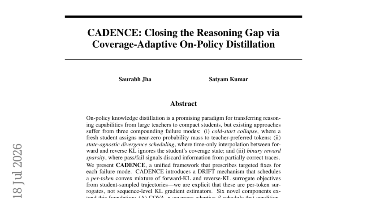 CADENCE: 通过覆盖自适应在线策略蒸馏缩小推理差距
