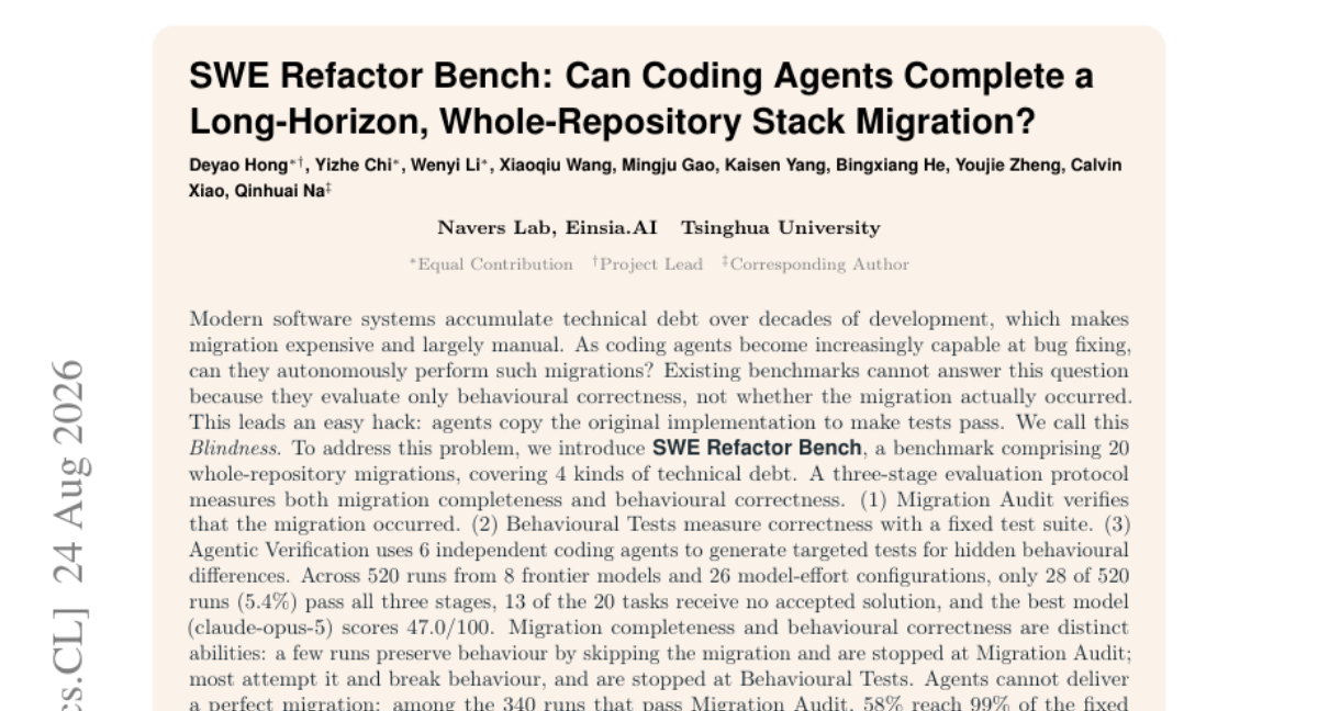SWE Refactor Bench: 编码智能体能完成长周期、全仓库的栈迁移吗?
