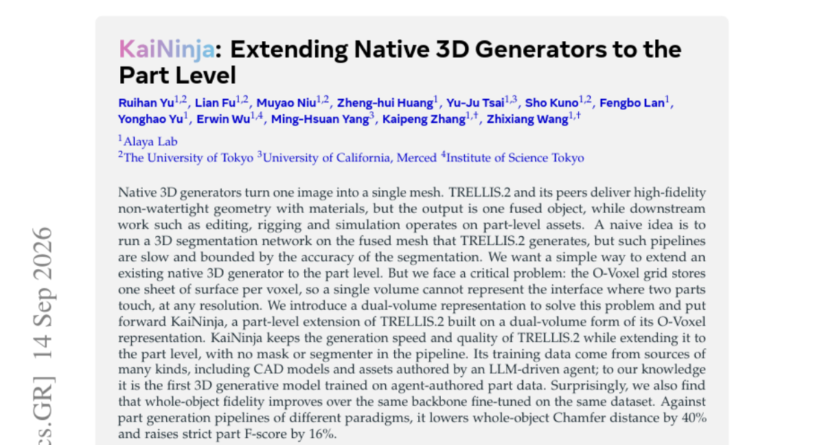 KaiNinja: 将原生 3D 生成器扩展到部件级别