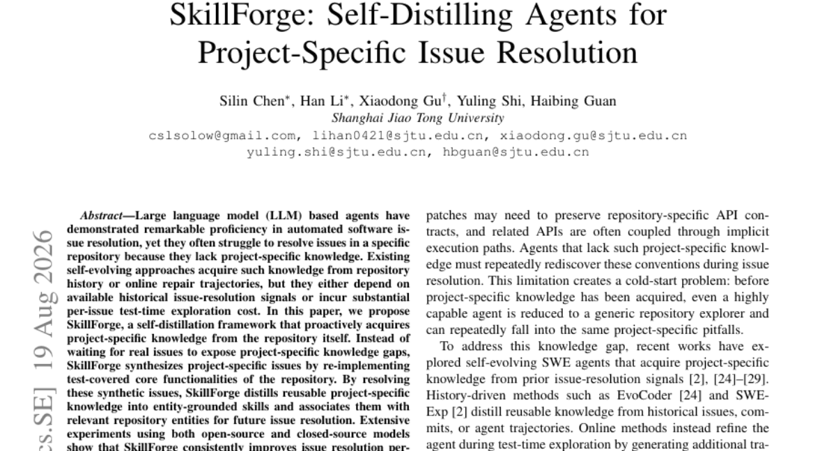 SkillForge: 自蒸馏智能体用于项目特定问题解决
