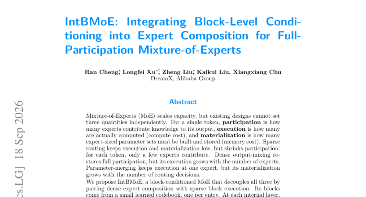 IntBMoE：将块级条件融入专家组合，实现全参与的混合专家模型