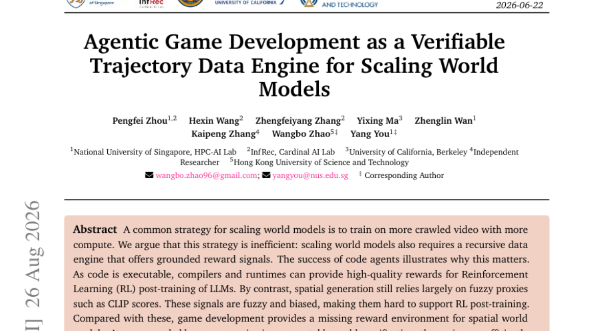 Agentic Game Development 作为可验证轨迹数据引擎，用于扩展 World Models