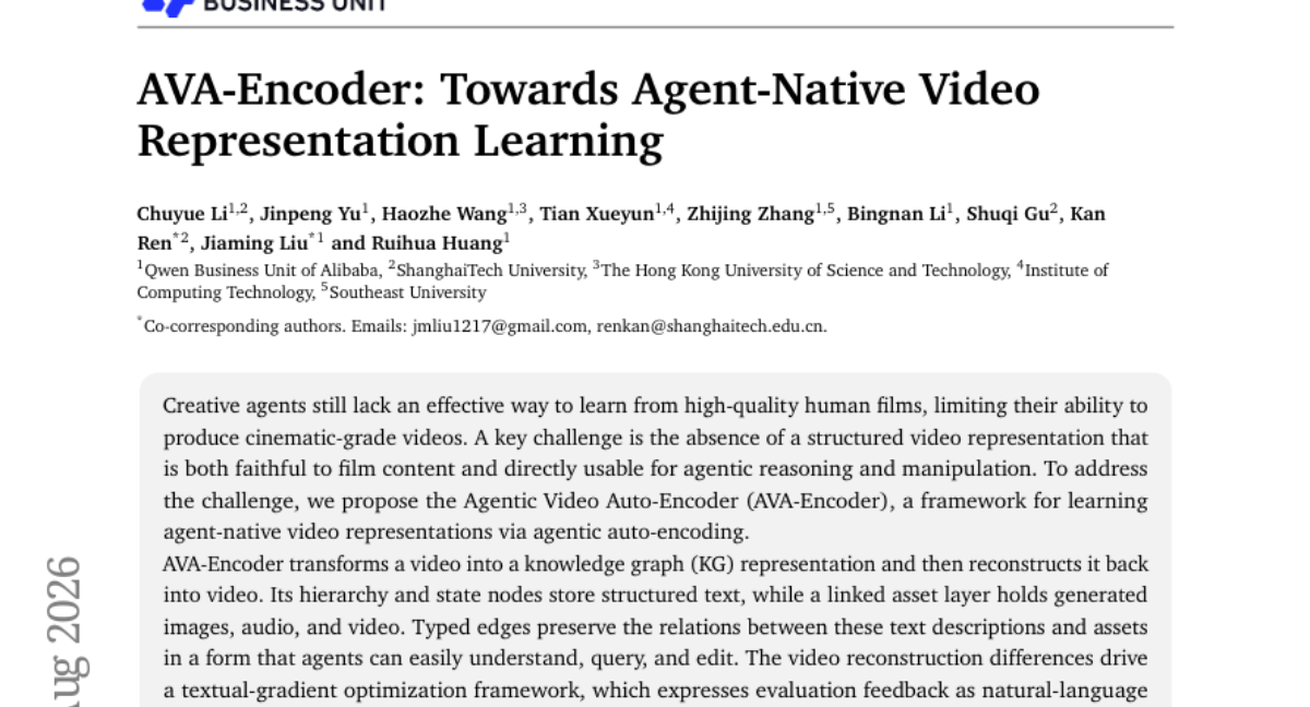 AVA-Encoder: 迈向智能体原生的视频表示学习