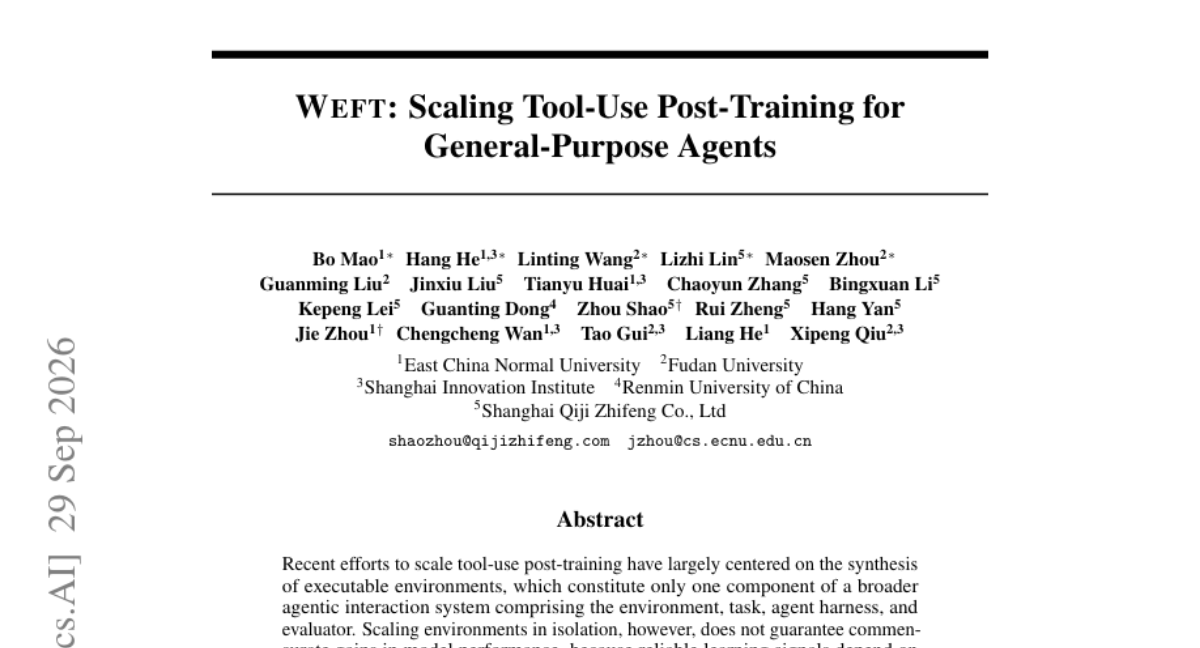 WEFT:为通用智能体扩展工具使用后训练