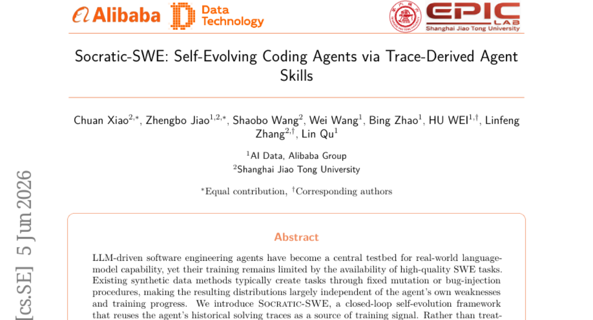 Socratic-SWE: 通过轨迹导出的代理技能实现自我进化的编码代理
