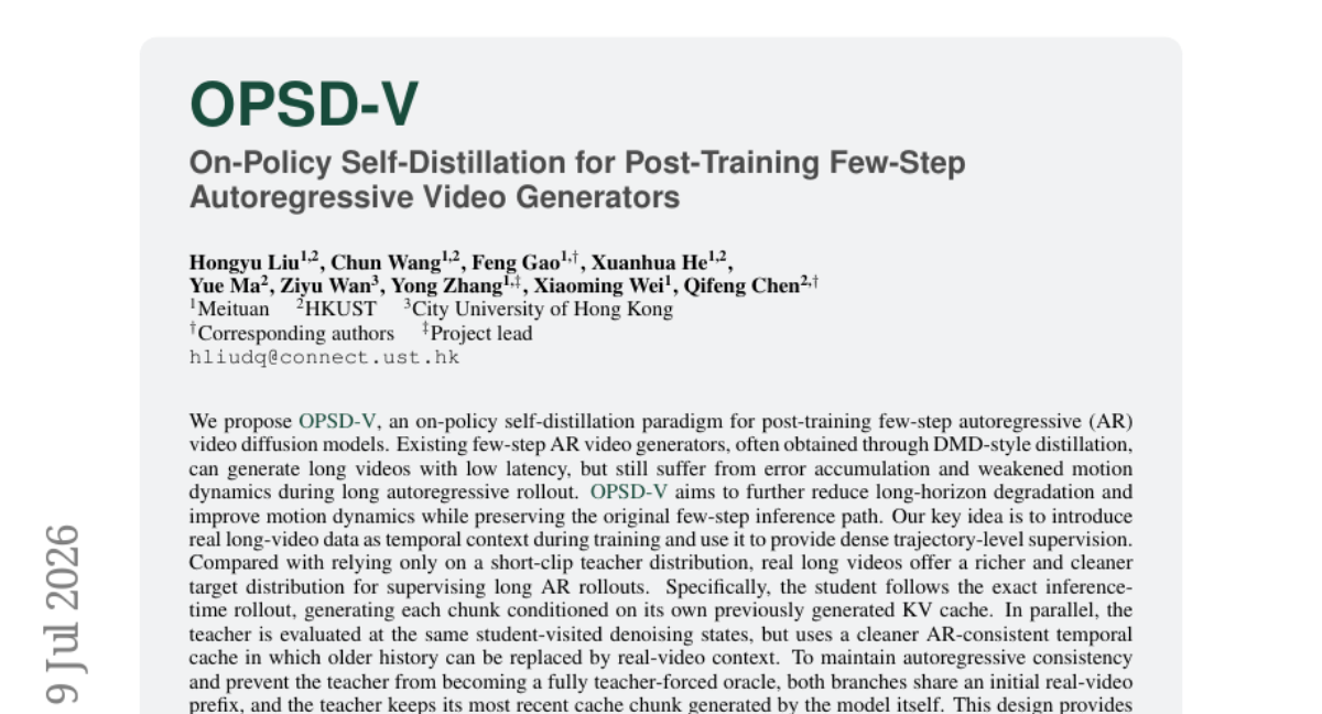 OPSD-V: 面向训练后少步自回归视频生成器的在策略自蒸馏