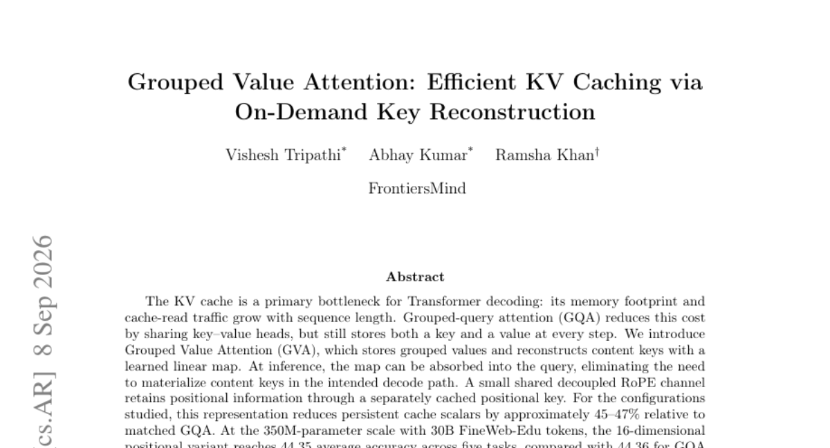 Grouped Value Attention:通过按需 key 重建实现高效 KV 缓存