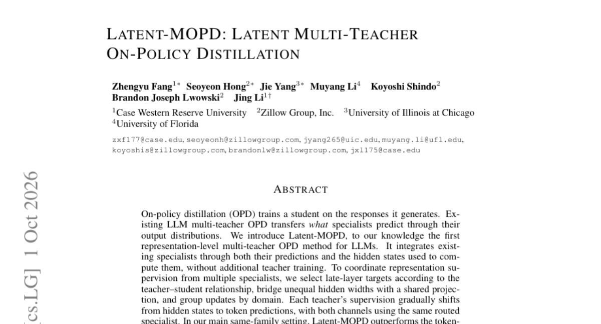 Latent-MOPD: 潜在多教师在线策略蒸馏