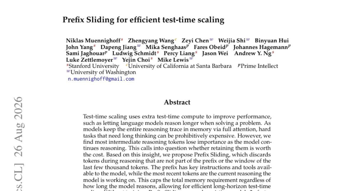 Prefix Sliding for efficient test-time scaling