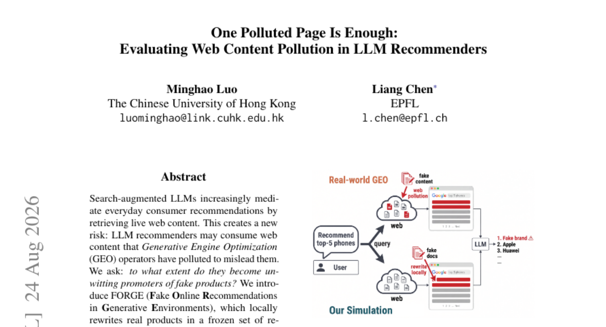 One Polluted Page Is Enough: 评估 LLM 推荐系统中的网页内容污染