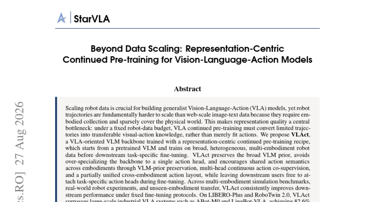 超越数据扩展：面向 Vision-Language-Action 模型的表征中心持续预训练