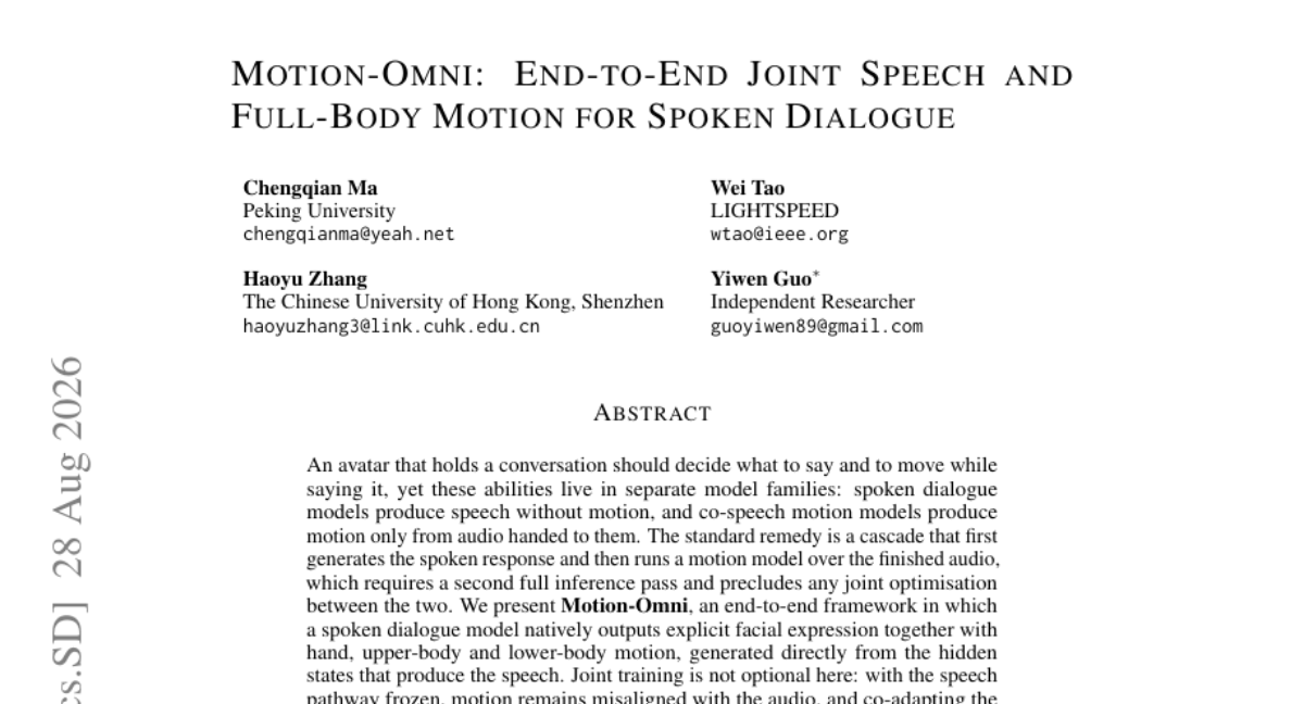 Motion-Omni: 用于口语对话的端到端联合语音与全身动作生成