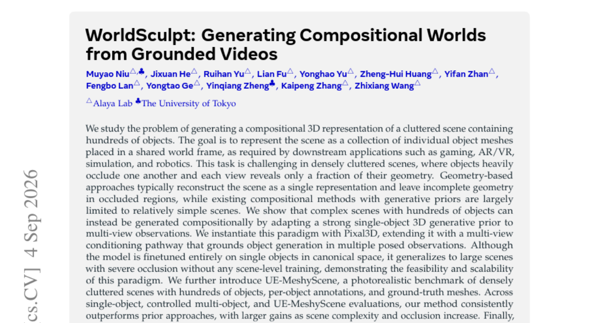 WorldSculpt: 从有根据的视频生成组合式世界