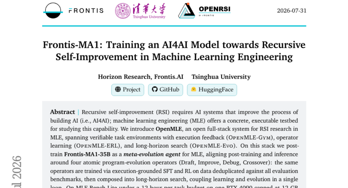 Frontis-MA1：训练一个面向机器学习工程中递归自我改进的 AI4AI 模型