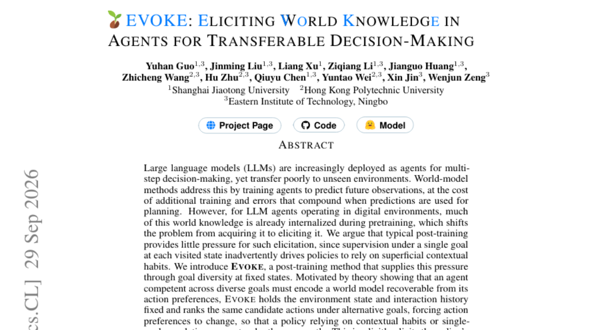 EVOKE：在 Agent 中引出世界知识以实现可迁移决策