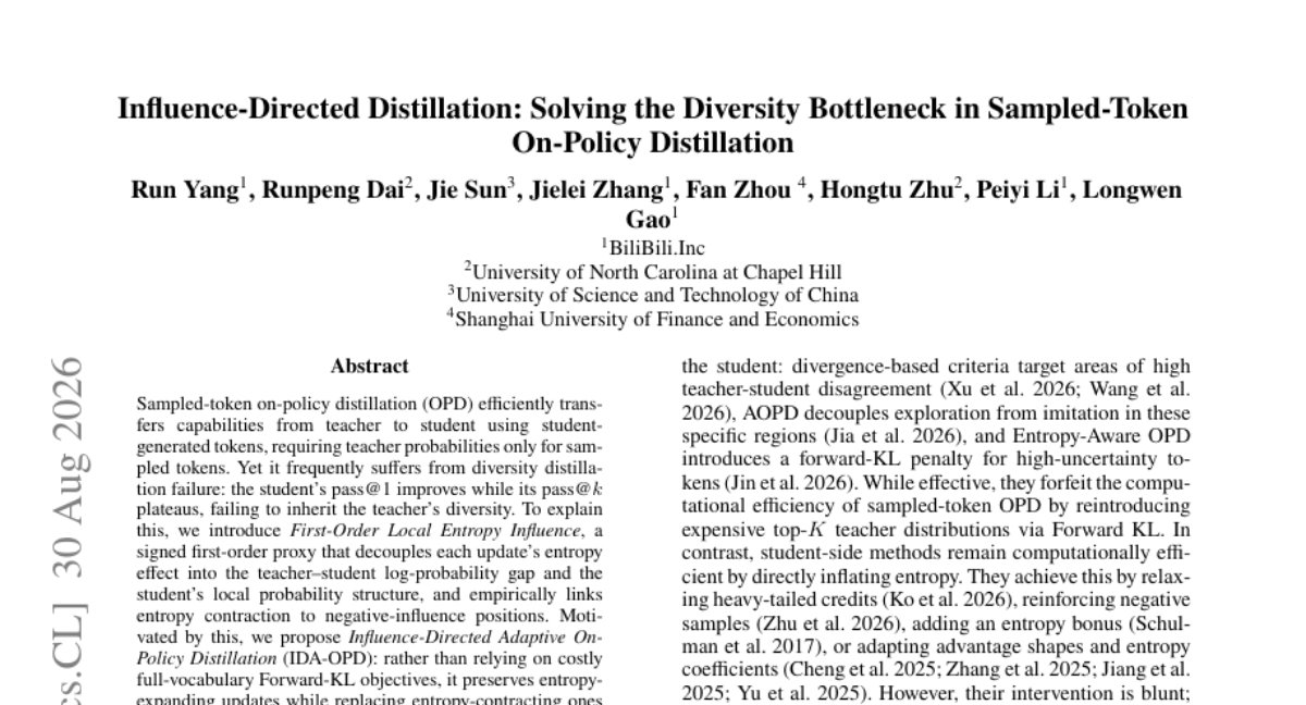 Influence-Directed Distillation: Solving the Diversity Bottleneck in Sampled-Token On-Policy Distillation