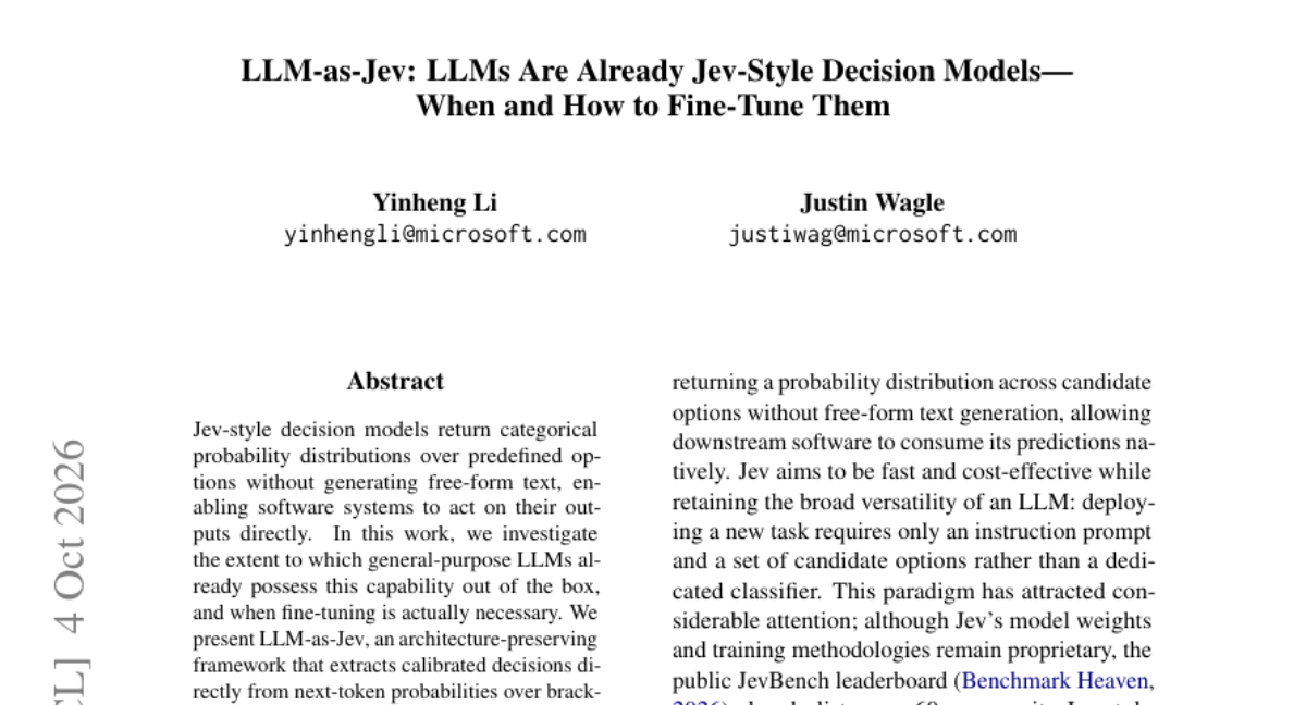LLM-as-Jev:LLM 已是 Jev 式决策模型——何时以及如何微调它们