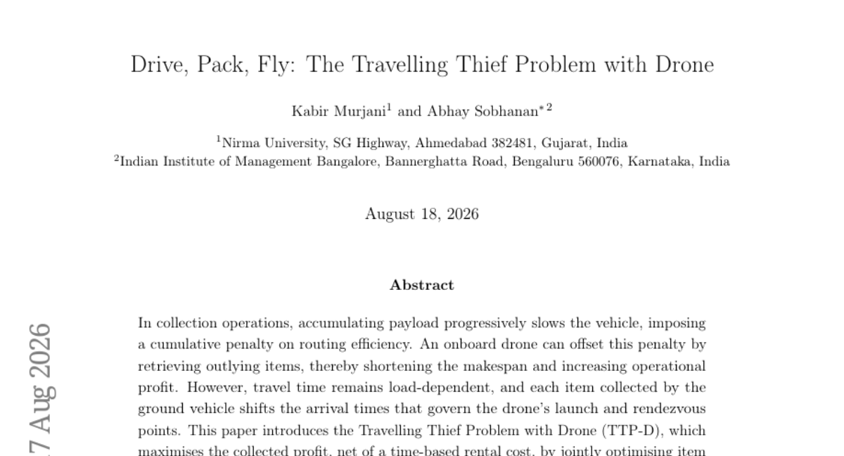 驾驶、装载、飞行：The Travelling Thief Problem with Drone