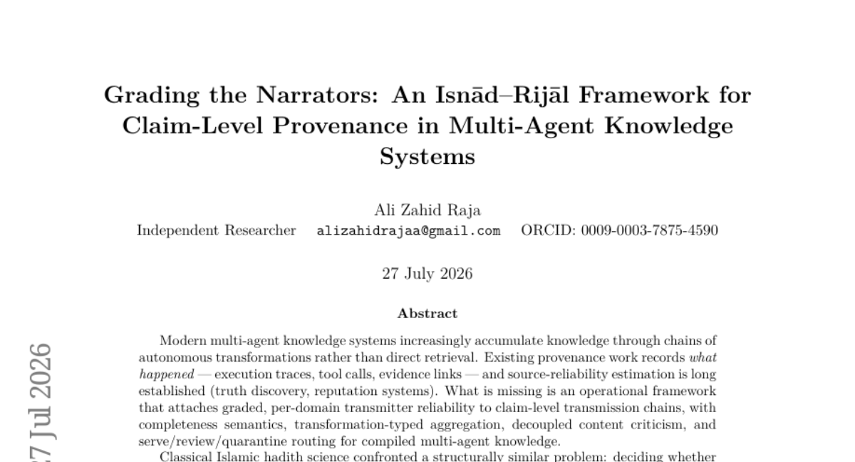 Grading the Narrators: 一种用于多智能体知识系统中声明级溯源的Isnad-Rijal框架