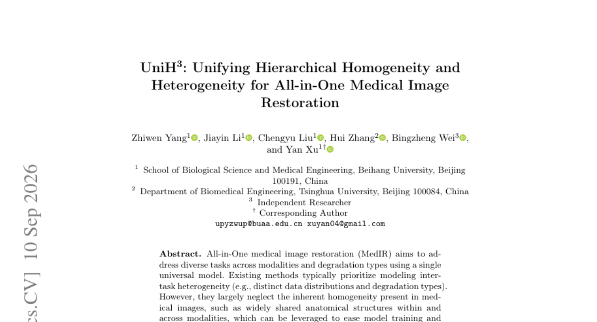 UniH³：统一层级式同质性与异质性的一体化医学图像复原