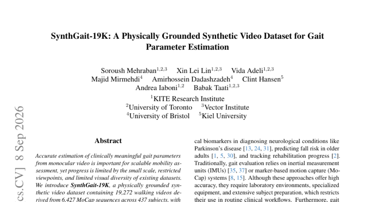 SynthGait-19K: 用于步态参数估计的物理基础合成视频数据集