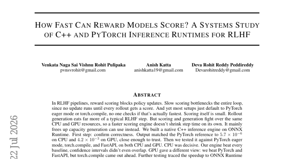 奖励模型评分能有多快？RLHF 中 C++ 与 PyTorch 推理运行时的系统研究