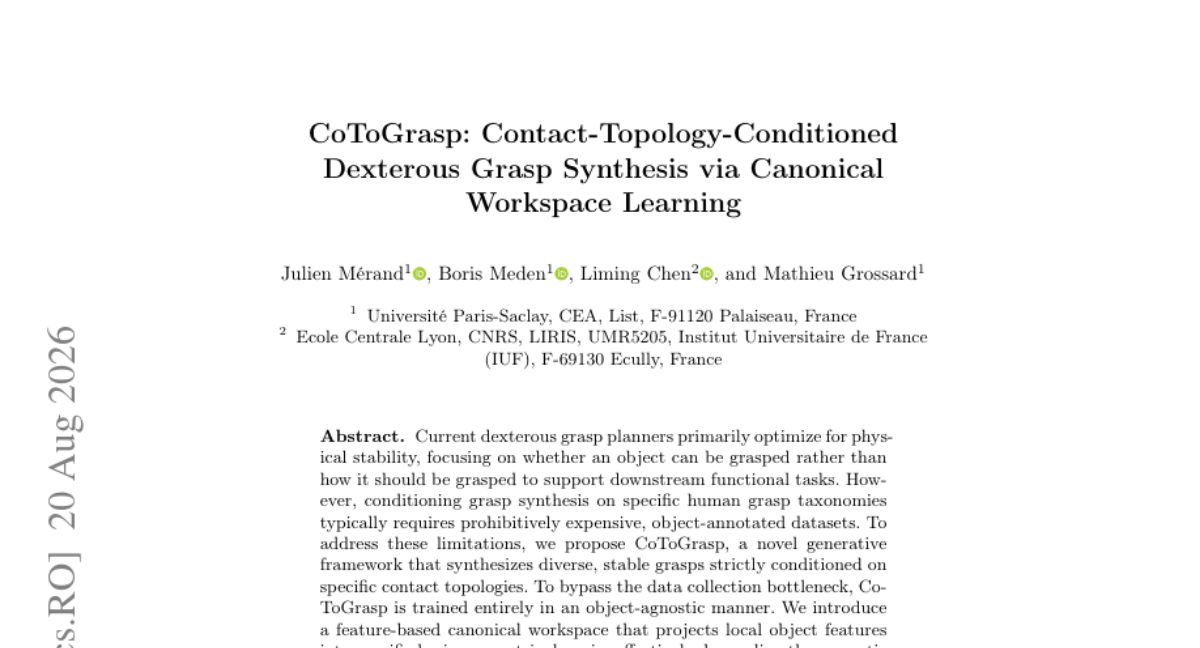 CoToGrasp: 基于规范工作空间学习的接触拓扑条件灵巧抓取合成