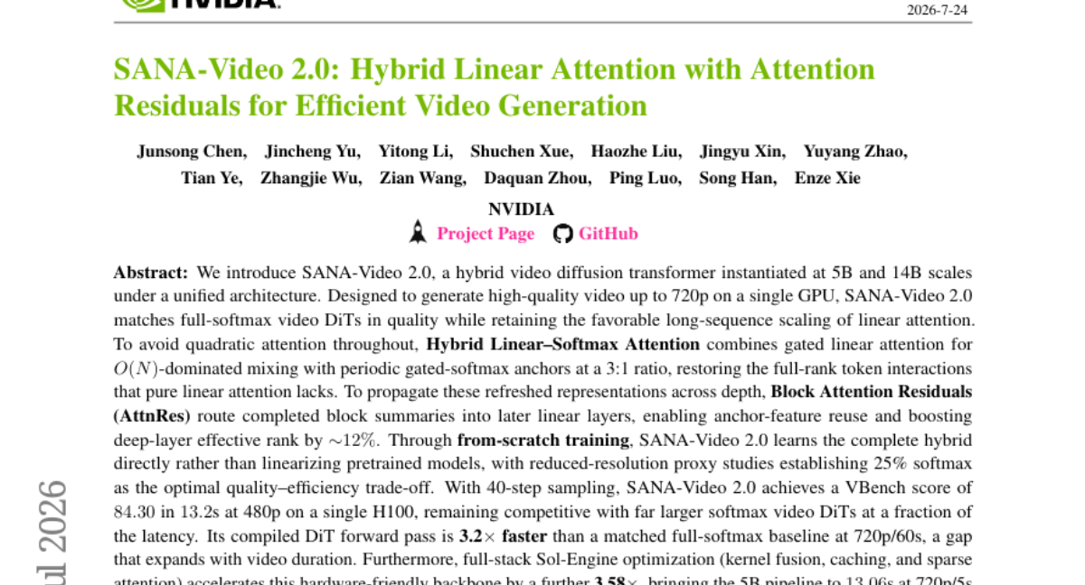 SANA-Video 2.0: 混合线性注意力与注意力残差用于高效视频生成