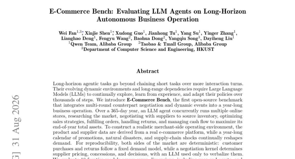 E-Commerce Bench：评估 LLM Agent 在长周期自主商业运营中的表现