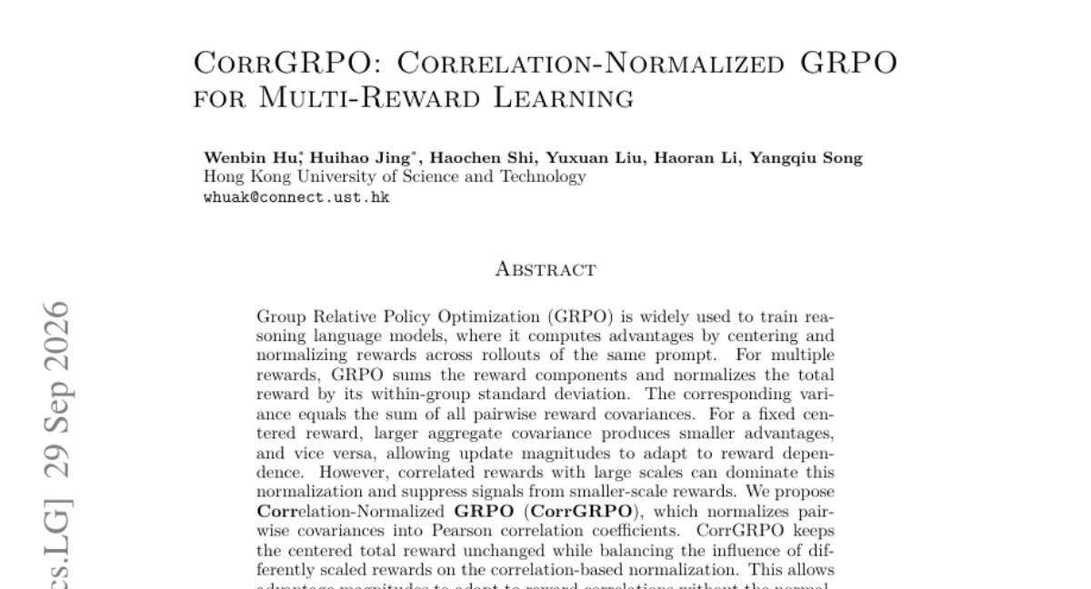 CorrGRPO: 面向多奖励学习的相关性归一化 GRPO