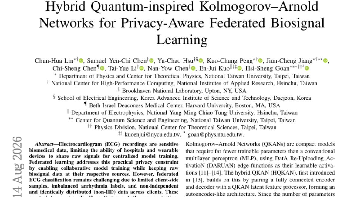 混合量子启发 Kolmogorov-Arnold 网络用于隐私感知联邦生物信号学习