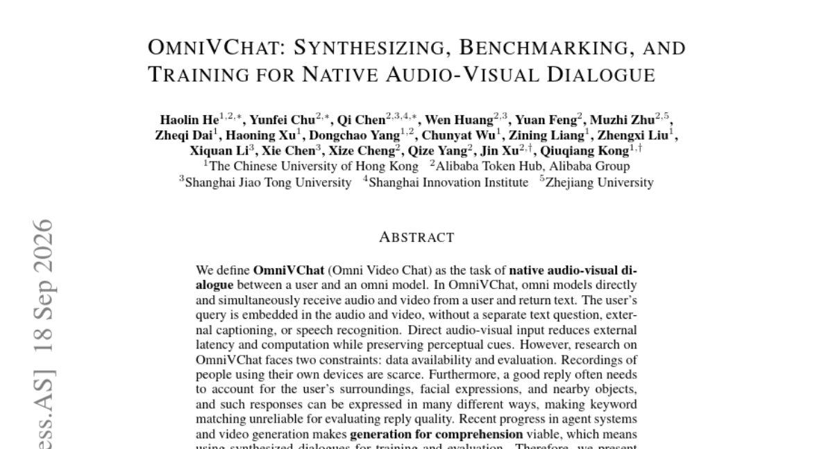 OmniVChat: 面向原生音视频对话的合成、基准测试与训练