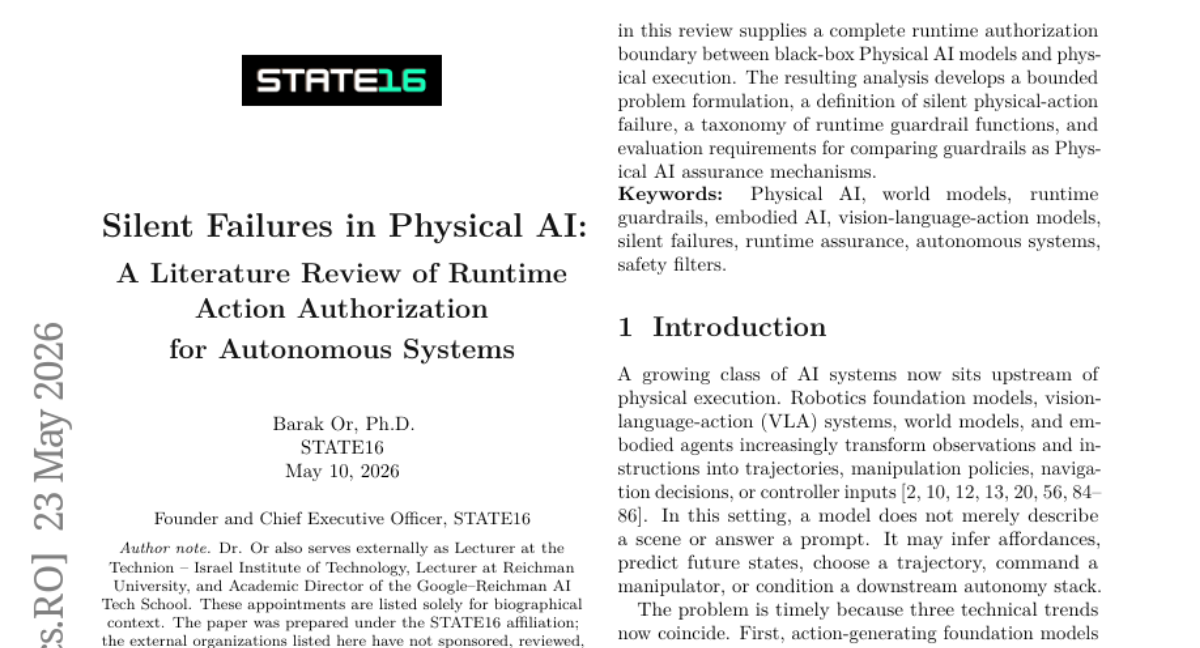 Physical AI 中的静默故障：自主系统运行时动作授权文献综述