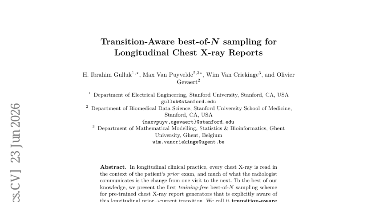面向纵向胸部X光报告的 Transition-Aware best-of-N 采样