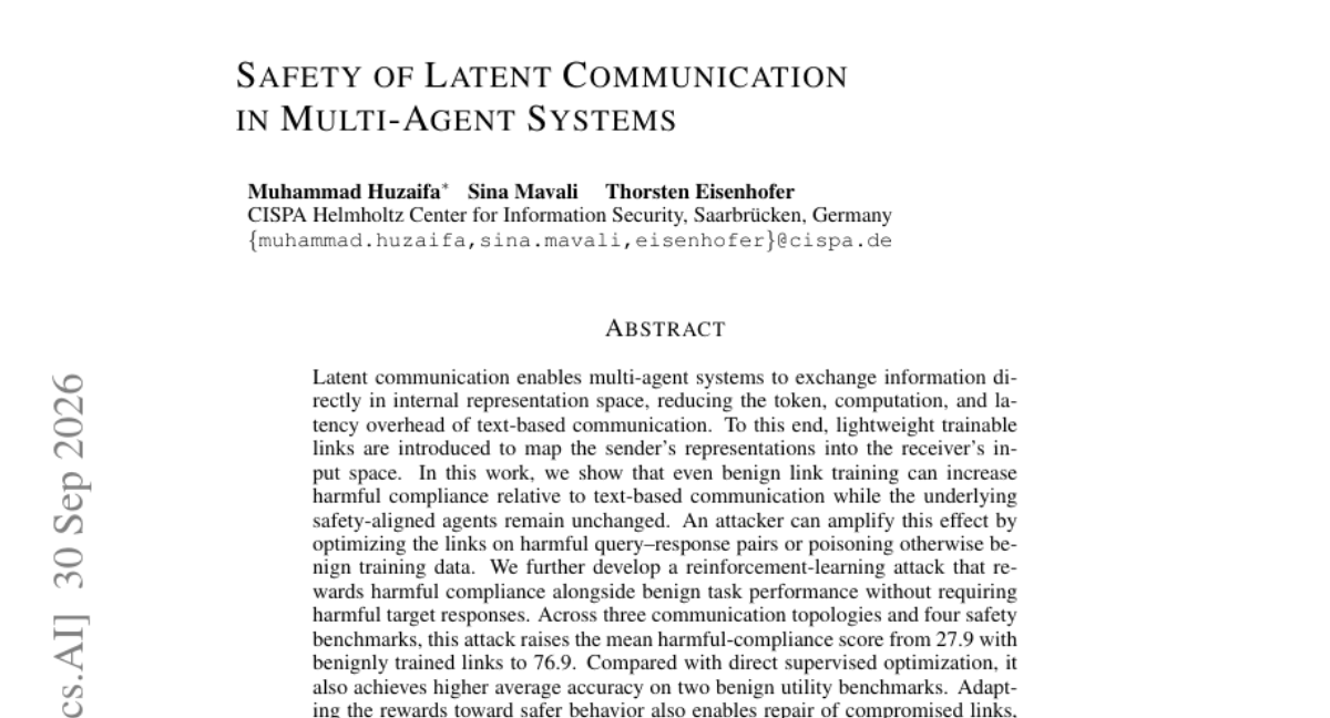 多智能体系统中 Latent Communication 的安全性