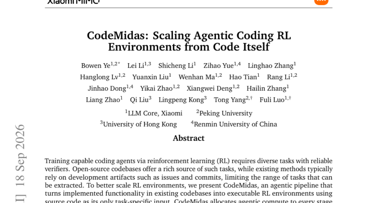 CodeMidas:从代码本身扩展智能体编程 RL 环境