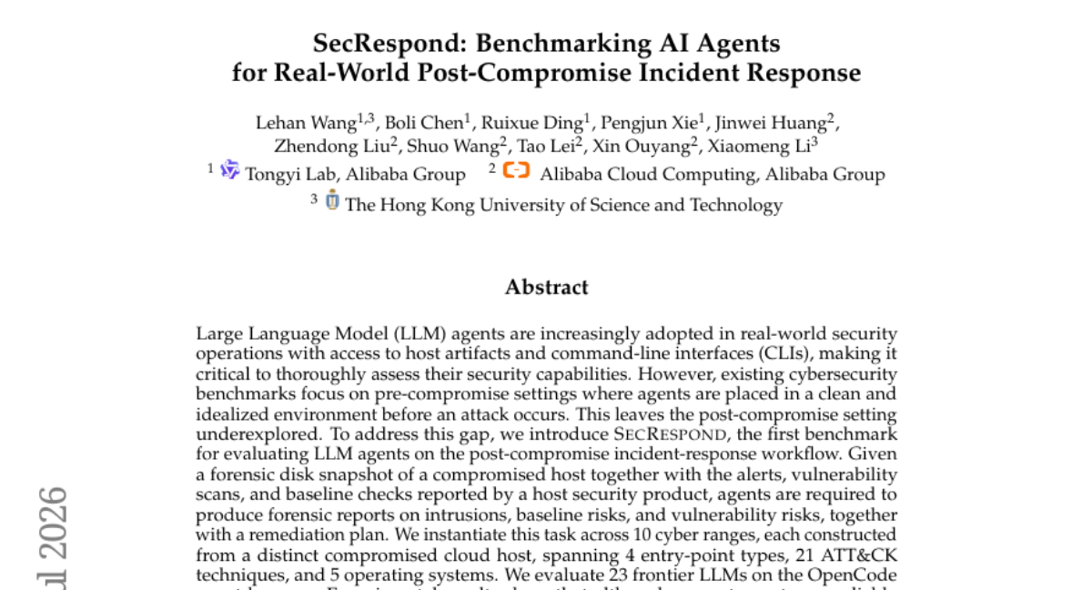 SecRespond：面向现实世界后入侵应急响应的AI代理基准测试