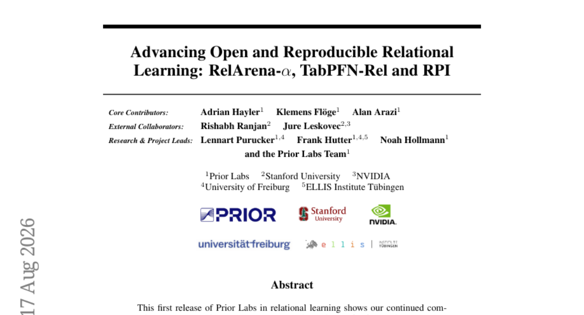 推进开放且可复现的关系学习：RelArena-α、TabPFN-Rel 与 RPI