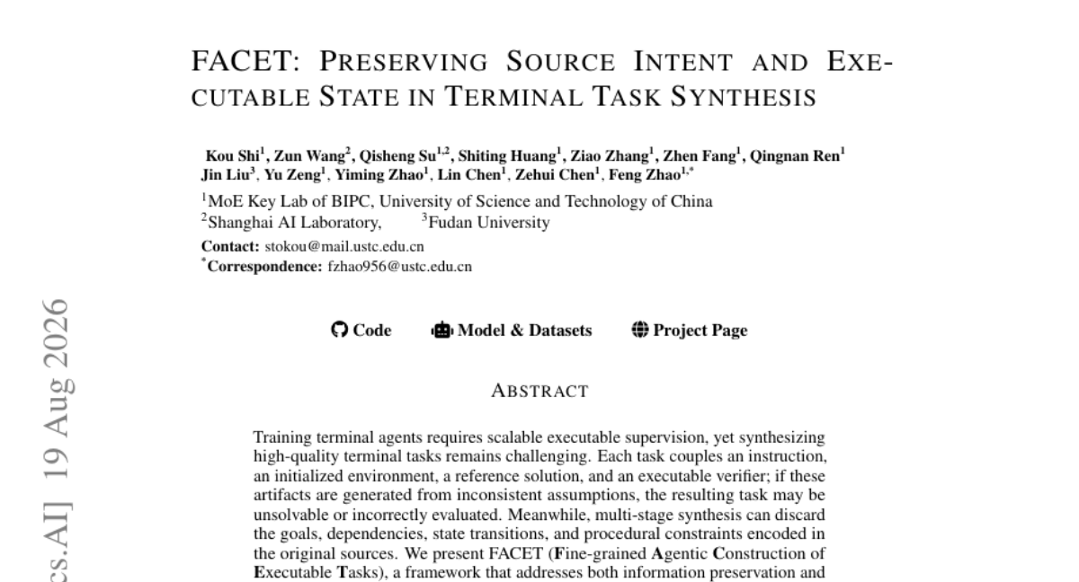 FACET：在终端任务合成中保留源意图与可执行状态