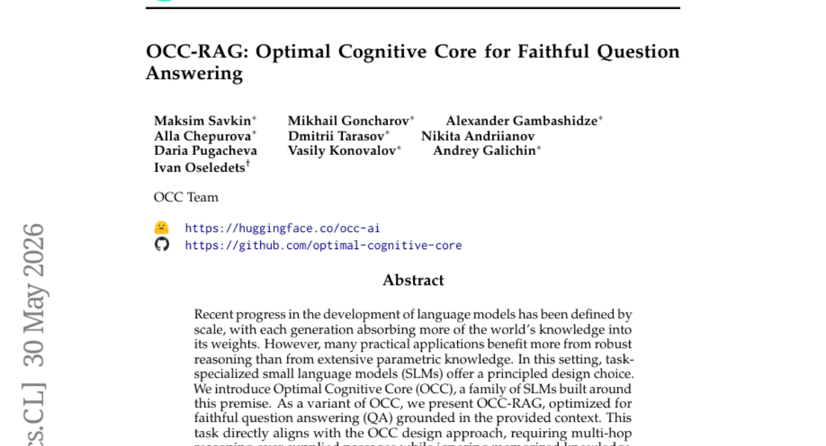 OCC-RAG: 面向忠实问答的最优认知核心