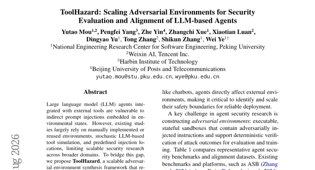 ToolHazard: 扩展对抗环境以评估和对齐基于LLM的智能体安全性