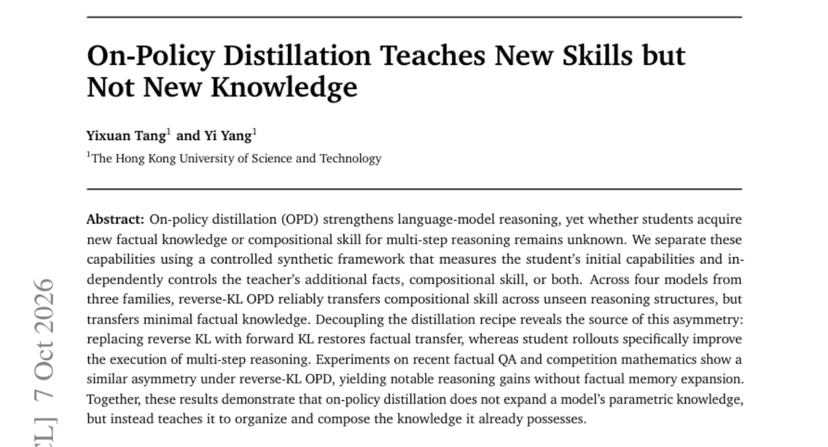On-Policy Distillation 教会新技能，却不带来新知识