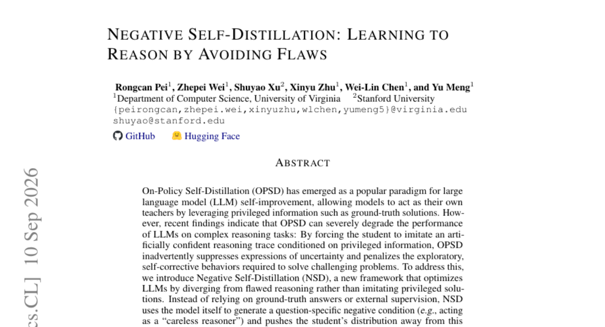 Negative Self-Distillation:通过规避缺陷来学习推理