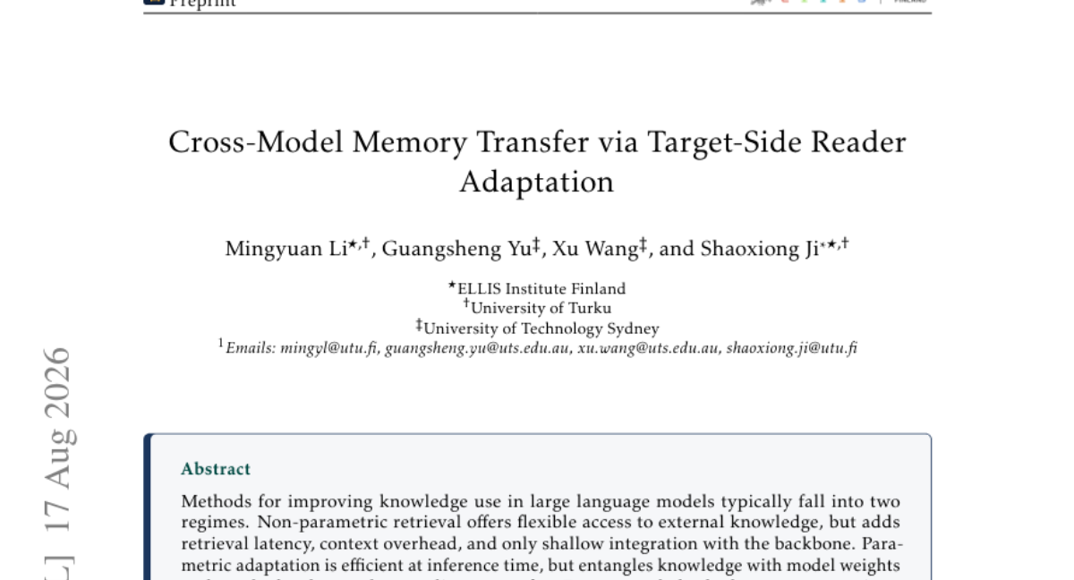 Cross-Model Memory Transfer via Target-Side Reader Adaptation
