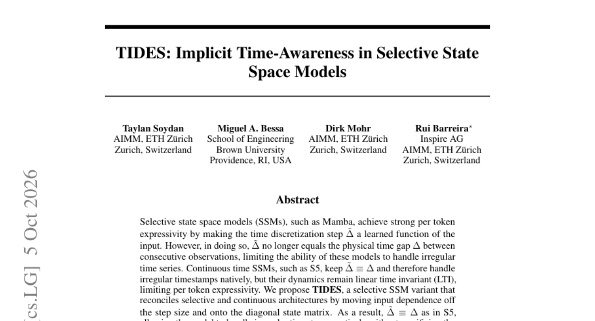 TIDES: 选择性状态空间模型中的隐式时间感知