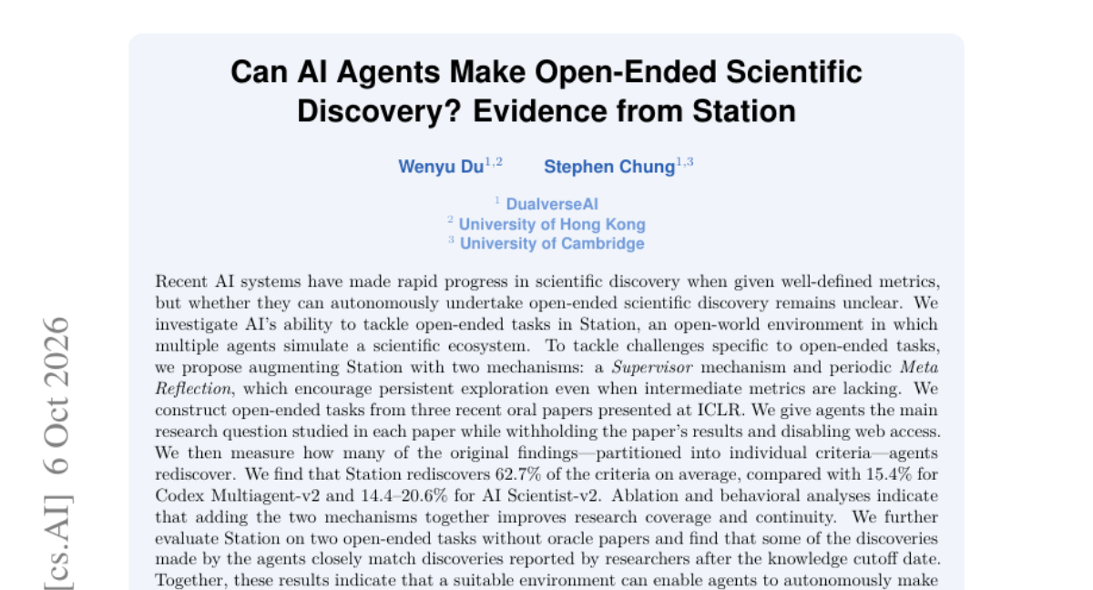 Can AI Agents Make Open-Ended Scientific Discovery? Evidence from Station