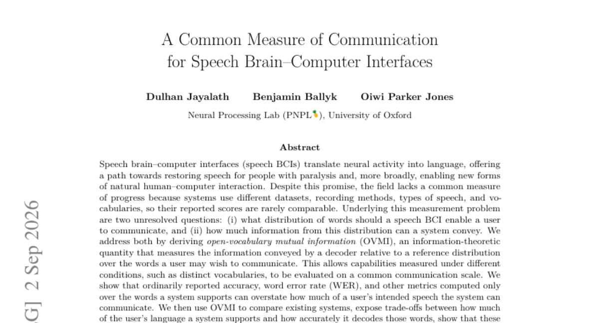 A Common Measure of Communication for Speech Brain-Computer Interfaces