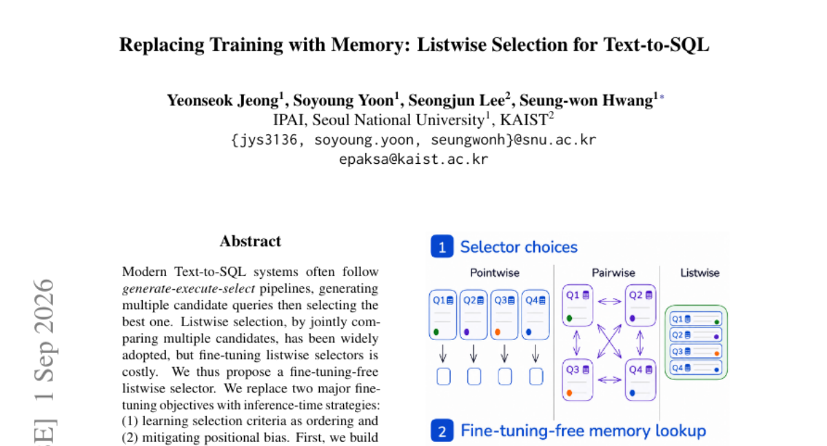 用记忆替代训练:Text-to-SQL 的列表式选择