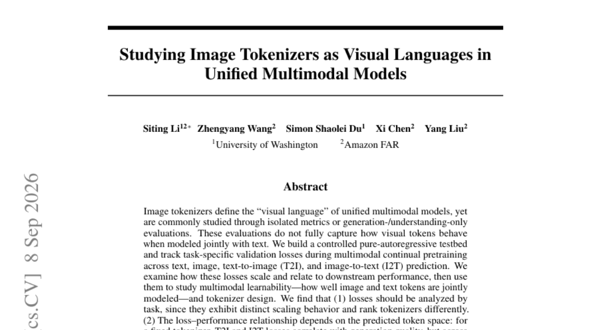 将图像 Tokenizer 作为统一多模态模型中的视觉语言来研究