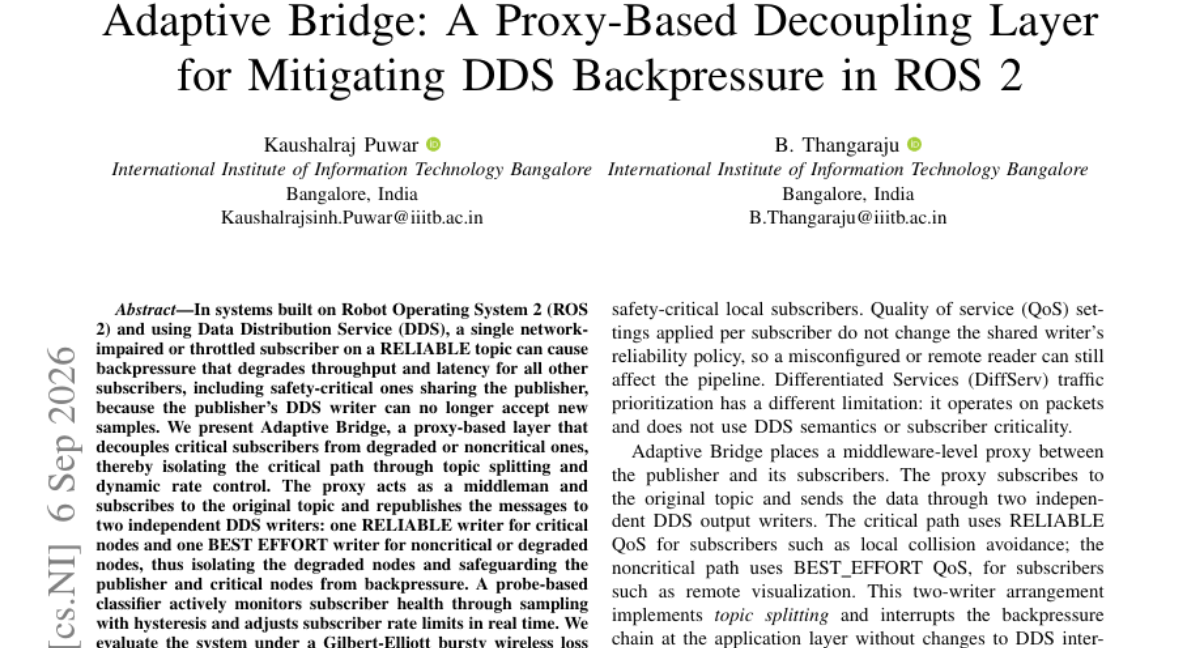 Adaptive Bridge: 一种用于缓解 ROS 2 中 DDS 背压的基于代理的解耦层